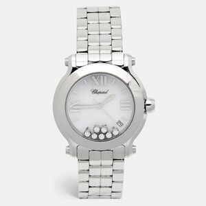 Chopard White Diamond Stainless Steel Happy Sport 8475 Women's Wristwatch 35 mm